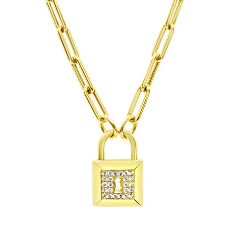18K Diamond Lock & Key Paper Clip Link Necklace